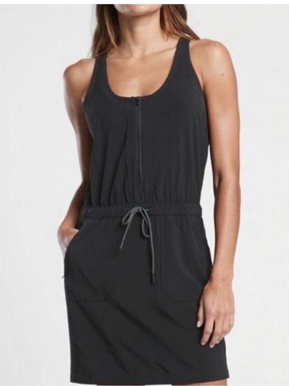 Athleta Size 6 Black Expedition Zip Front Drawstring Waist Skort Dress